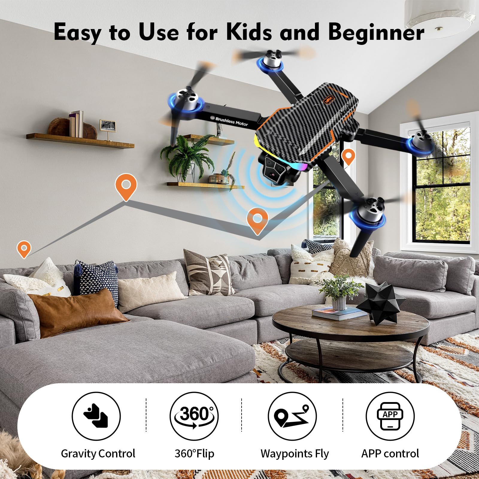 F168 Drone HD Dual Camera Powerful Brushless Motor Optical Flow Positioning Intelligent Obstacle Avoidance Intelligent Tracking Foldable Remote Control Aerial Photography Drone Carbon Fiber - Image 5