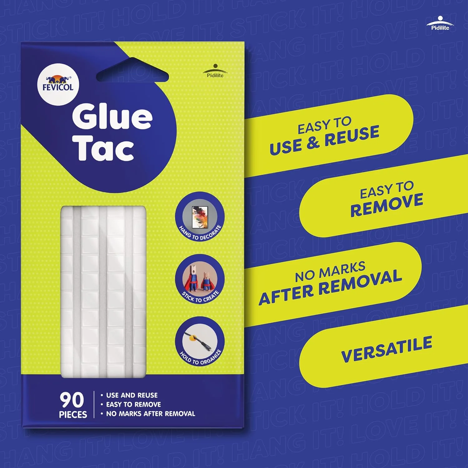 Fevicol Glue Tac 90pcs, 50g - Reusable, Removable, Mouldable Glue | For Decorating, Crafting, Organising | Art & Craft |Easy to Tear | Ideal for Kids, Hobbyists, School - Image 7