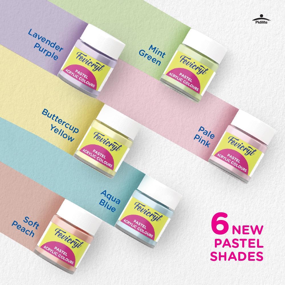 Pidlite Fevicryl Multi Surface Pastel Acrylic Colours Kit 6 Shades X 15Ml - Image 3