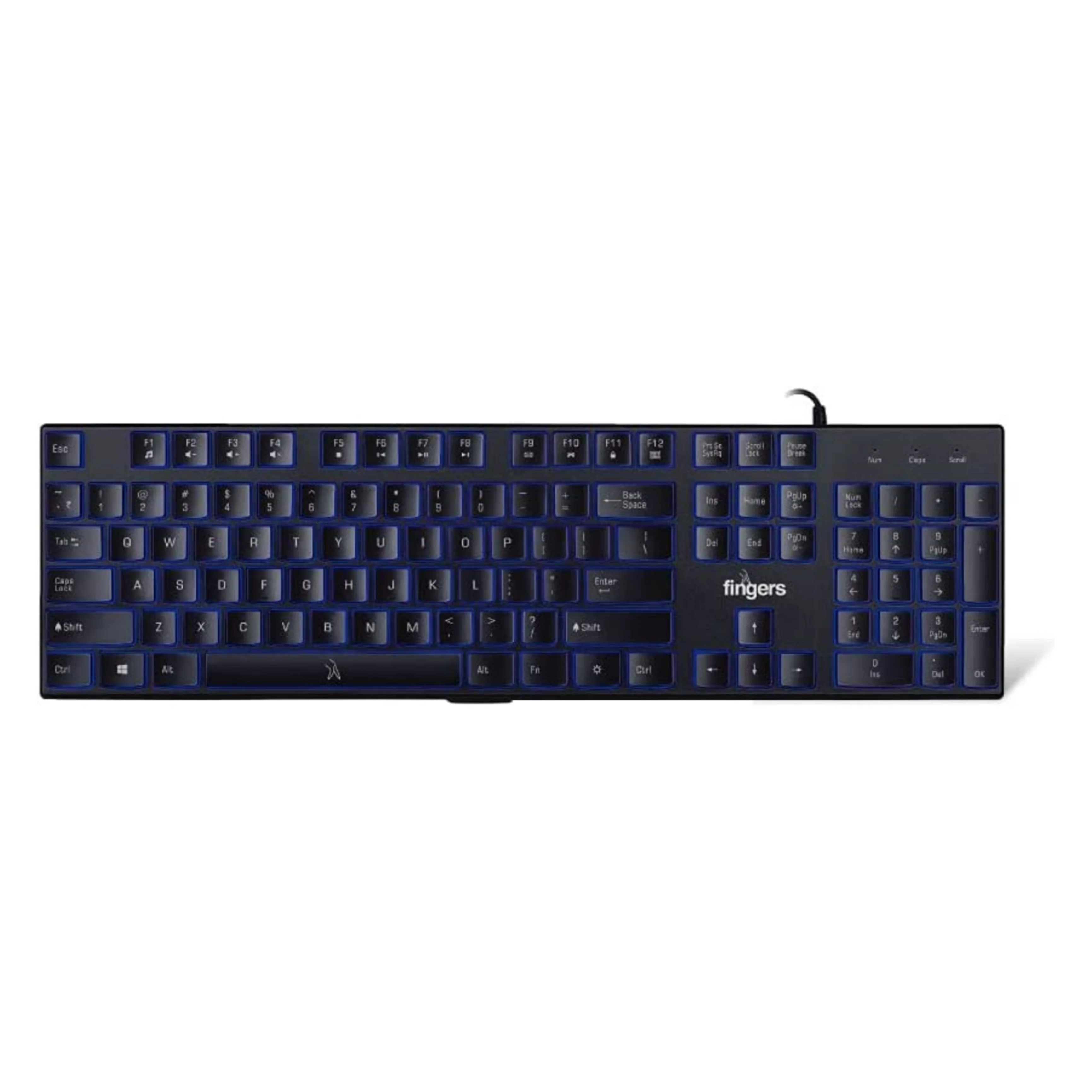 FINGERS Gleaming BlueLit Wired Backlit Keyboard - Black - Image 2