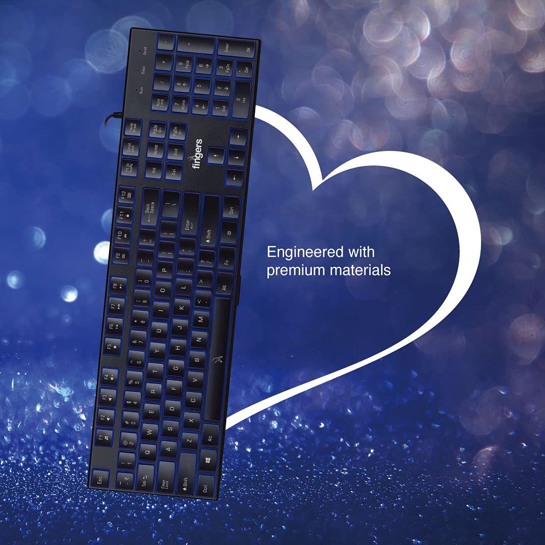 FINGERS Gleaming BlueLit Wired Backlit Keyboard - Black - Image 3