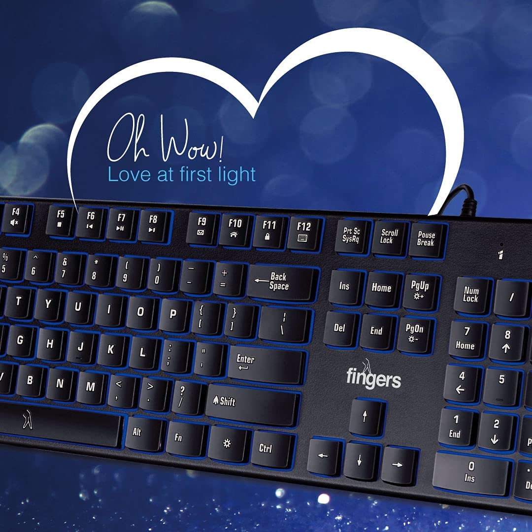 FINGERS Gleaming BlueLit Wired Backlit Keyboard - Black - Image 4