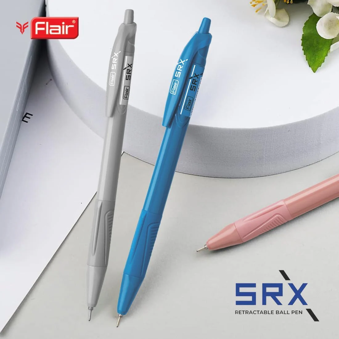 Flair Srx 0.7mm Retractable Ball Pen Box Pack | Triangular Body Design For Better Grip | Light Weight Refillable | Smooth Writing Experience | Vibrant Solid Body Colours | Black Ink Pack of 10 Pcs - Image 4