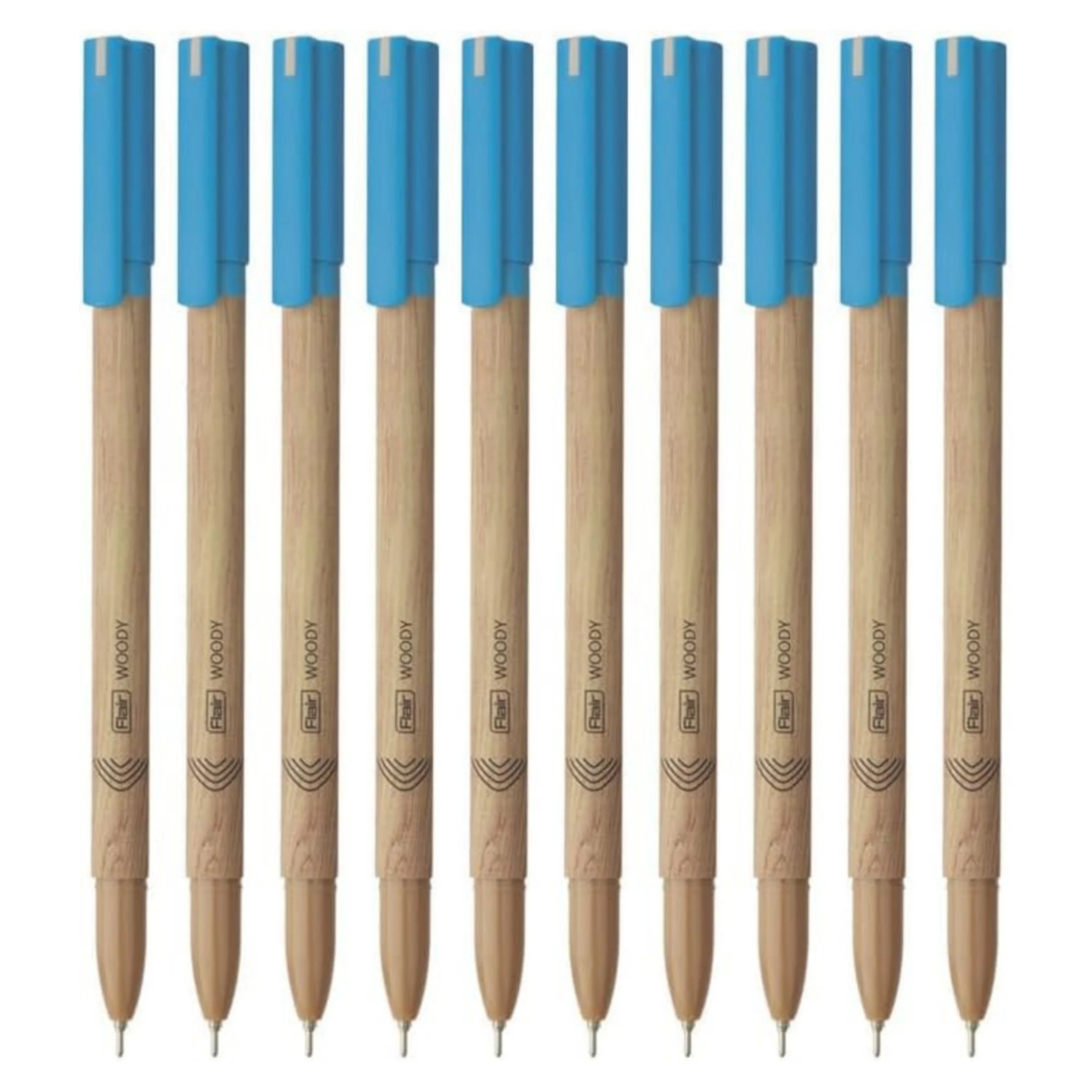 Flair Woody 0.7mm Ball Pen | Attractive Woody Design | Smooth Ink Flow System With Low-Viscosity Ink | Smudge Free Writing | Blue Ink - Pack of 10 Pens