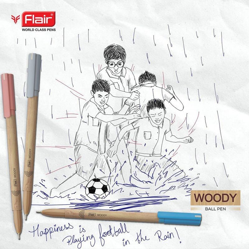 Flair Woody 0.7mm Ball Pen | Attractive Woody Design | Smooth Ink Flow System With Low-Viscosity Ink | Smudge Free Writing | Blue Ink - Pack of 10 Pens - Image 4