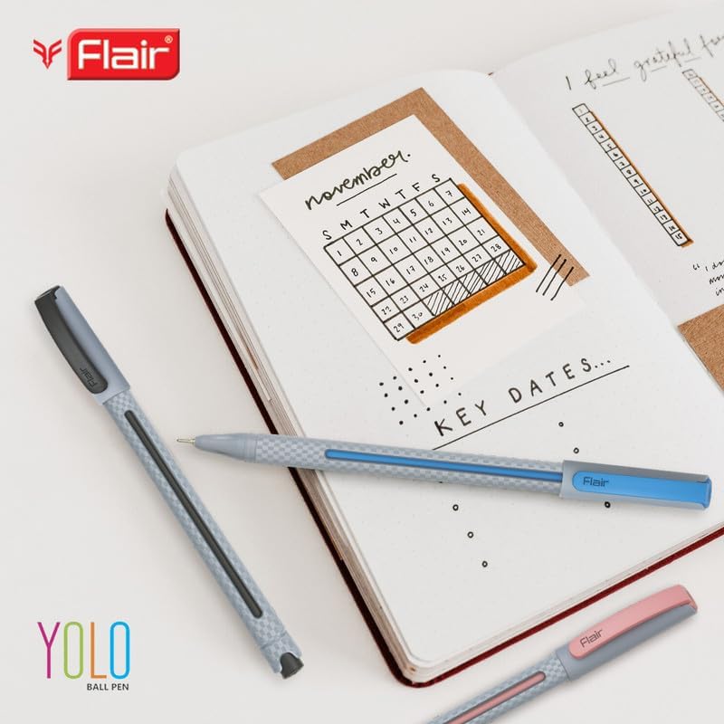 Flair Yolo Ball Pen | 0.6 mm Tip Size | Light Weight Sleek Body With Smooth Performance | Low-Viscosity Ink For Smudge Free Writing | Blue Ink, Set Of 10 - Image 4