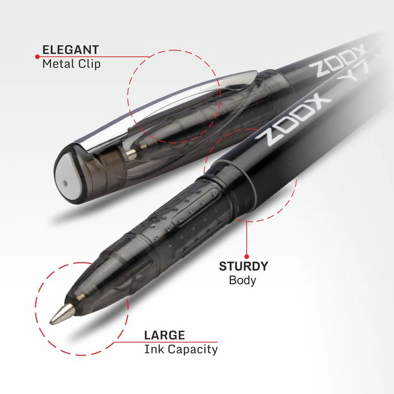 Flair Zoox Y7 Ball Pen | Sturdy Body With Elegant Metal Clip | Dotted Texture For Better Holding | Jumbo Refill With Large Ink Capacity | Black Ink - Image 2