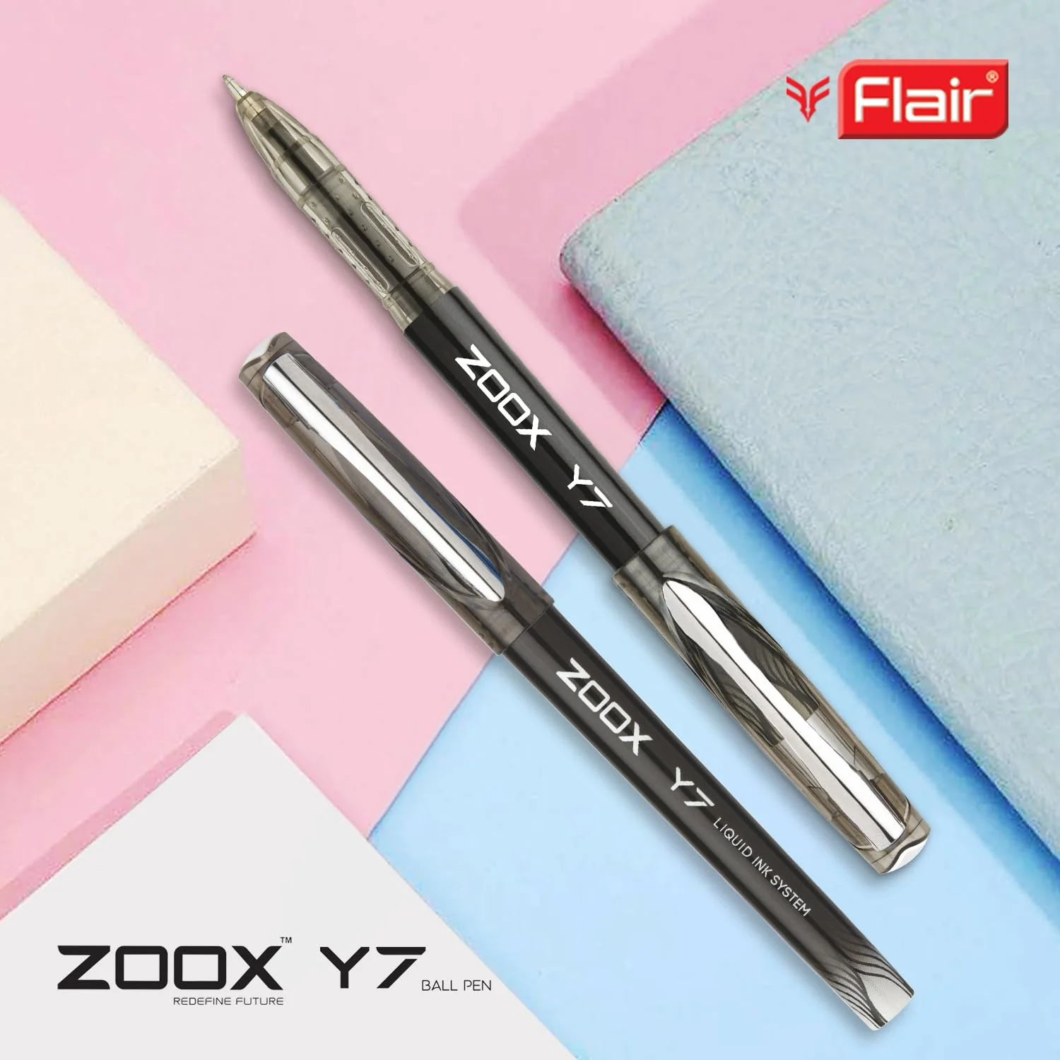 Flair Zoox Y7 Ball Pen | Sturdy Body With Elegant Metal Clip | Dotted Texture For Better Holding | Jumbo Refill With Large Ink Capacity | Black Ink - Image 5