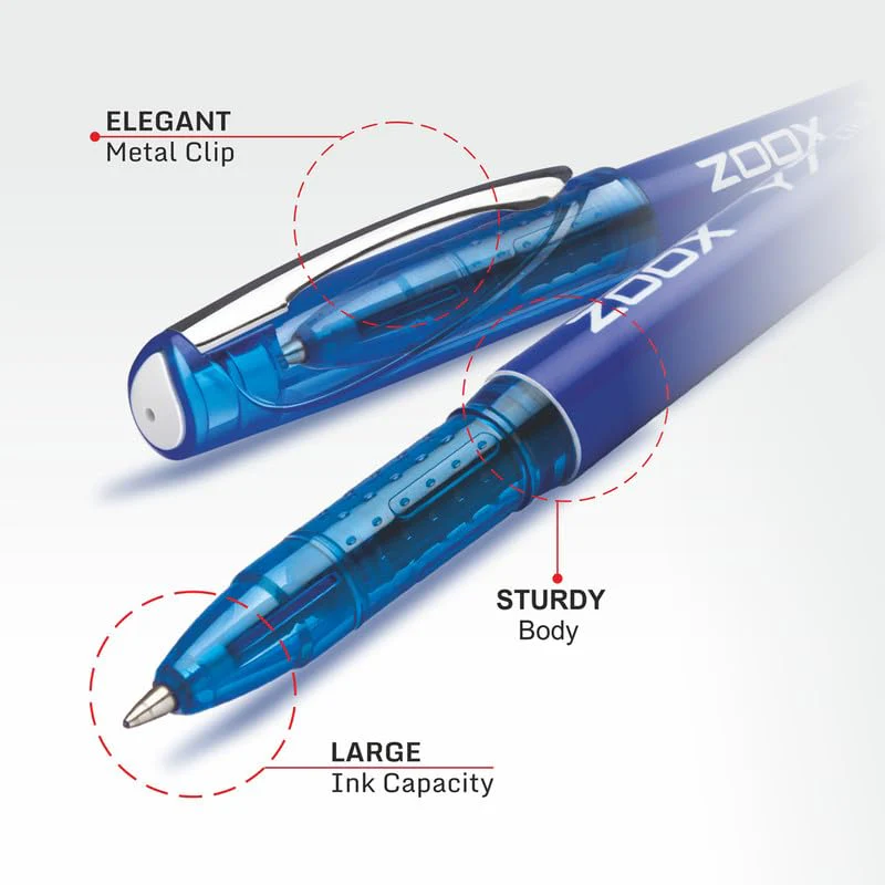 Flair Zoox Y7 Ball Pen | Sturdy Body With Elegant Metal Clip | Dotted Texture For Better Holding | Jumbo Refill With Large Ink Capacity | Blue Ink - Image 2