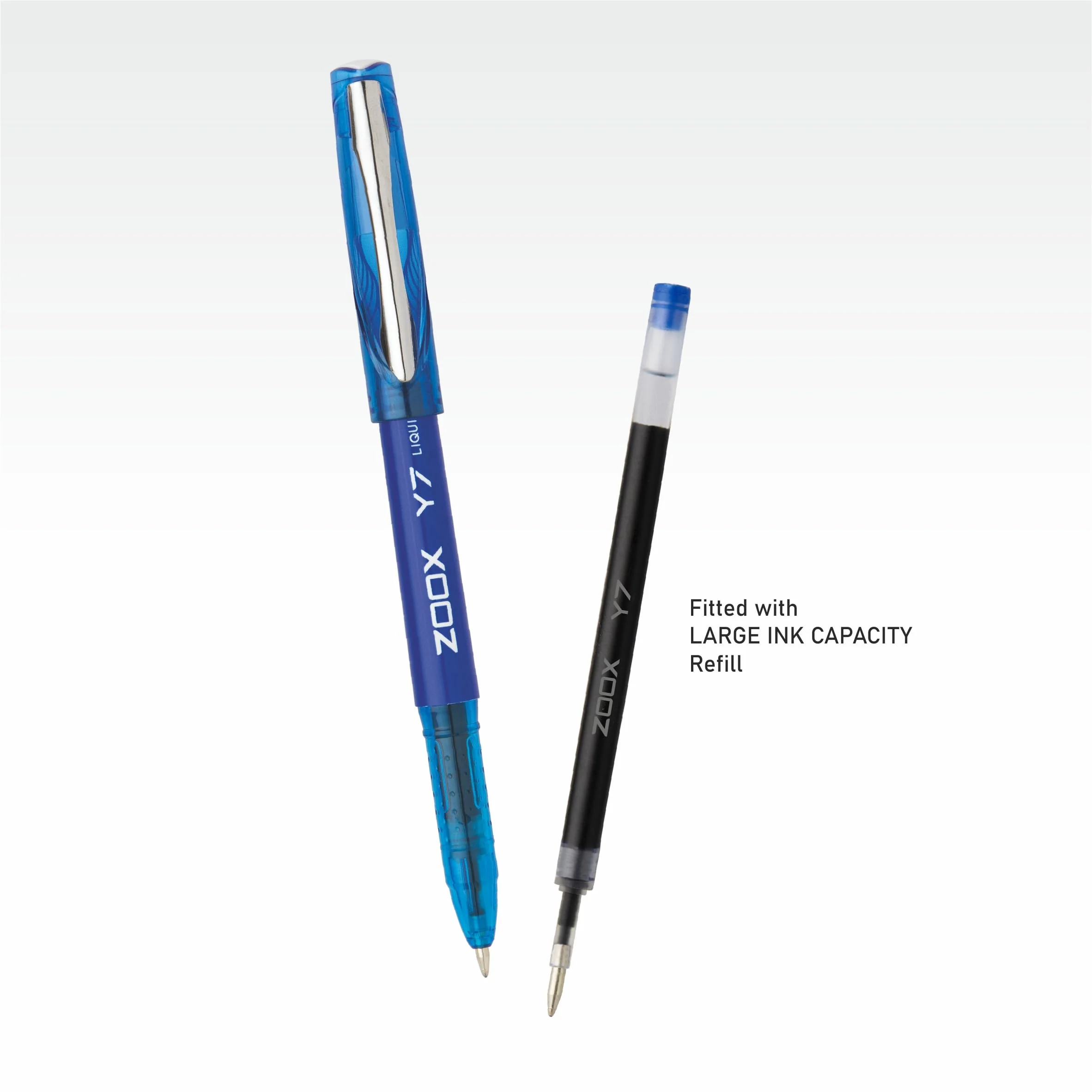 Flair Zoox Y7 Ball Pen | Sturdy Body With Elegant Metal Clip | Dotted Texture For Better Holding | Jumbo Refill With Large Ink Capacity | Blue Ink - Image 3