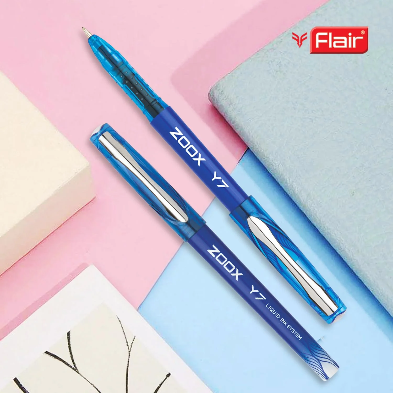 Flair Zoox Y7 Ball Pen | Sturdy Body With Elegant Metal Clip | Dotted Texture For Better Holding | Jumbo Refill With Large Ink Capacity | Blue Ink - Image 5