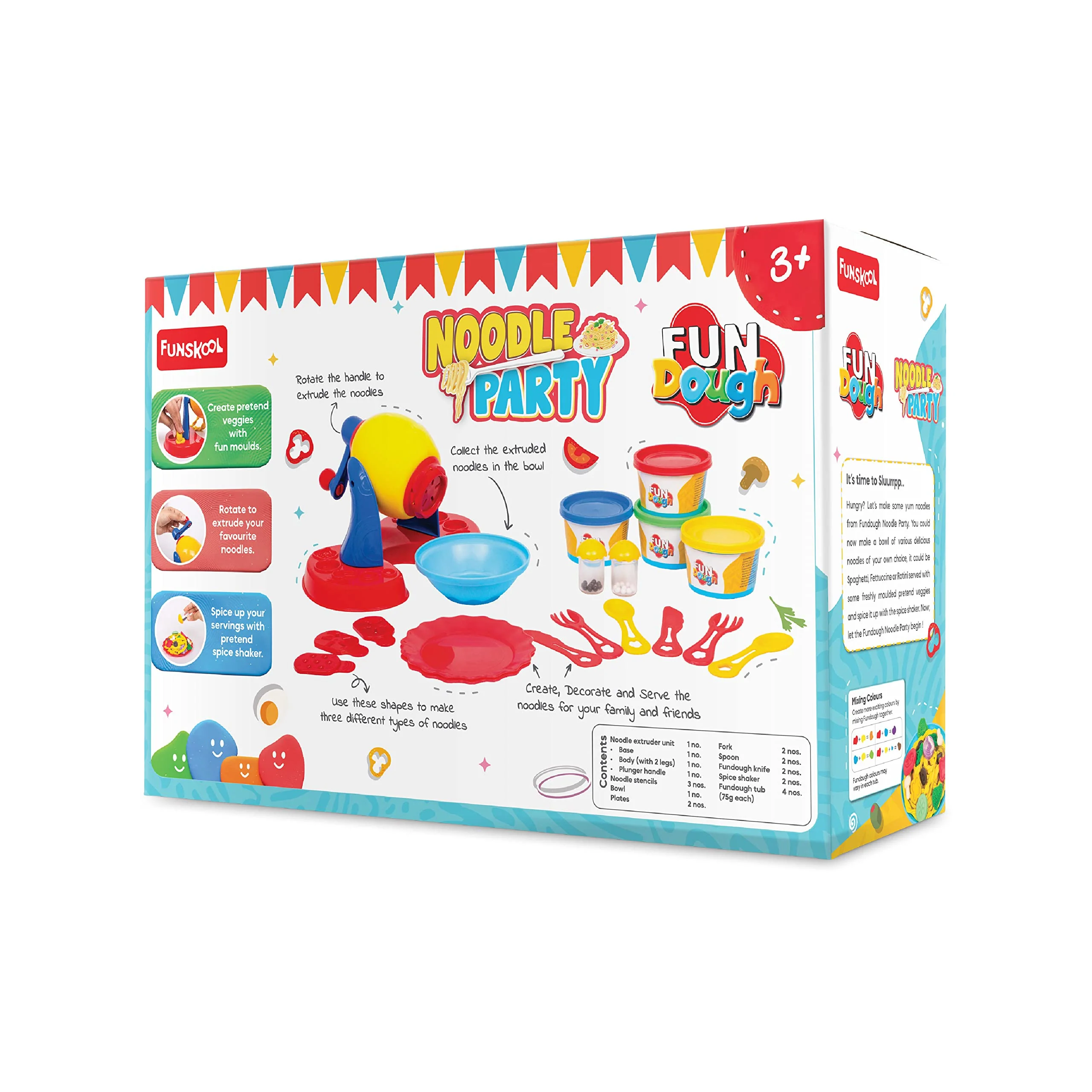 Fundough Funskool Noodle Party Play Set 5 Colorful Dough Tubs of 75g Each - Image 3