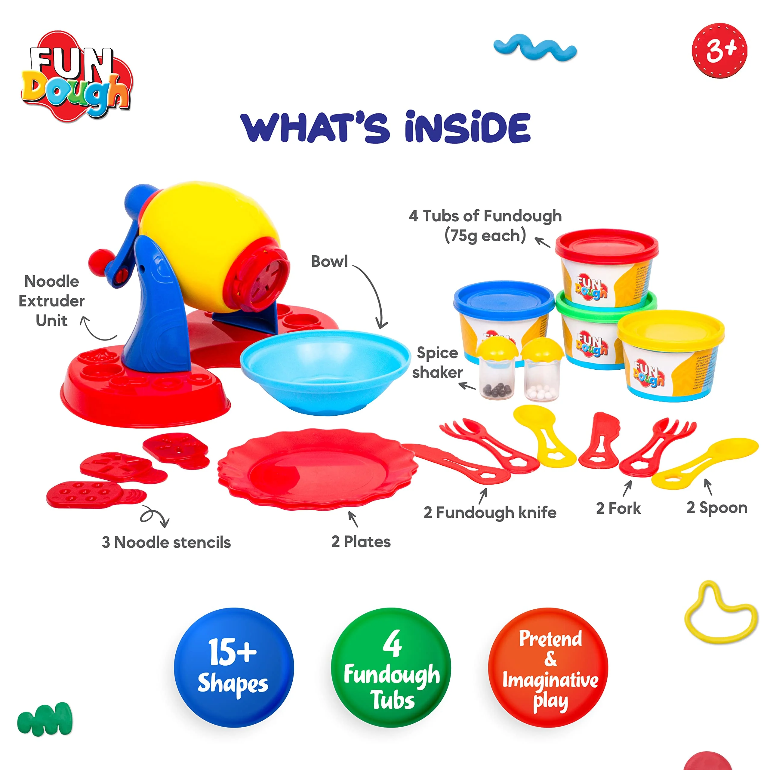 Fundough Funskool Noodle Party Play Set 5 Colorful Dough Tubs of 75g Each - Image 5