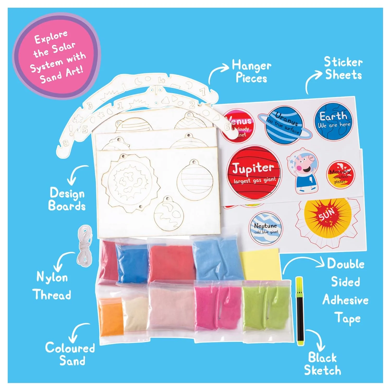 Funskool Handycrafts Peppa Pig Sand Art DIY Kit Learn The Solar System for Ages 5+ - Image 2