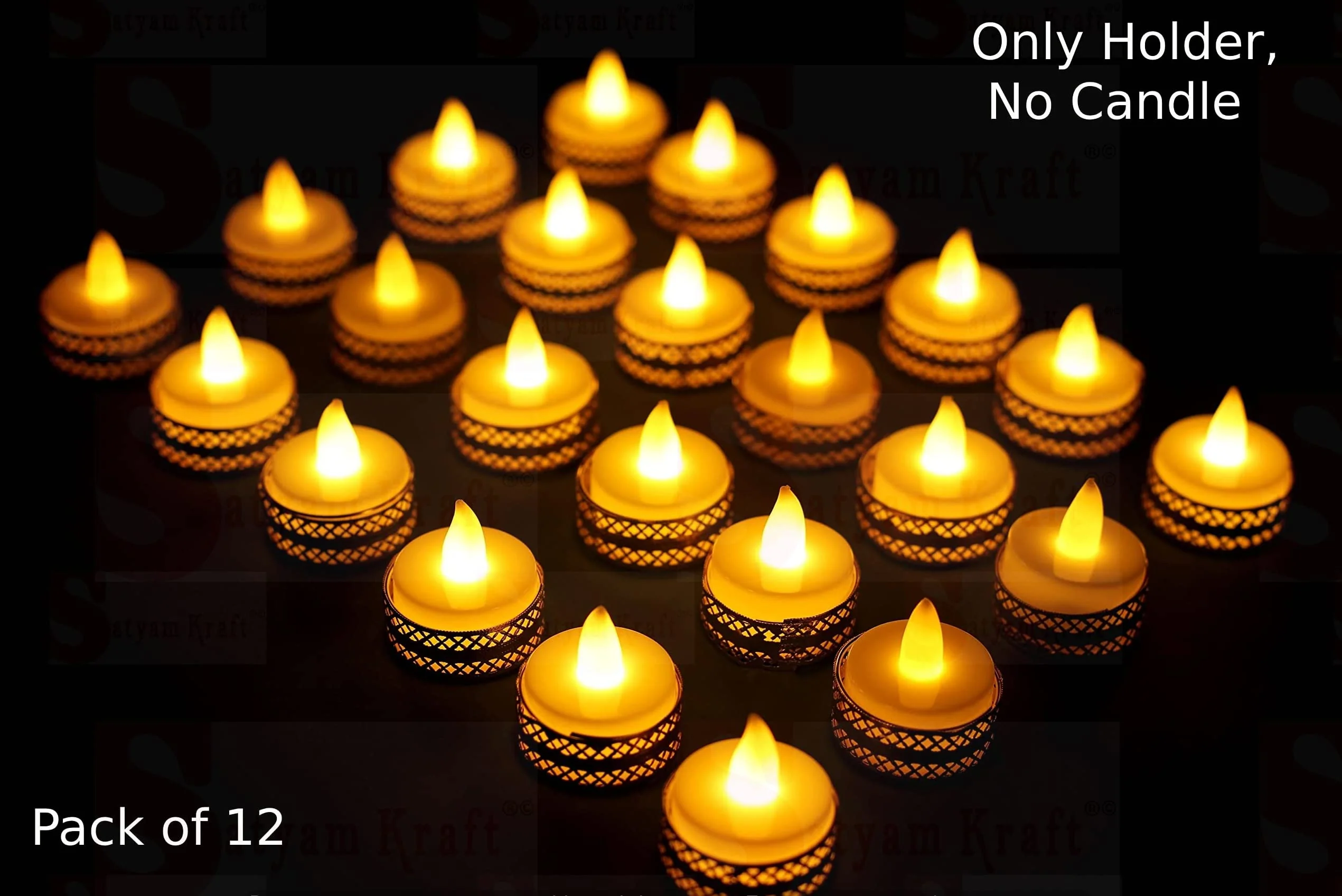 Gold 12 Pcs Metal Tealight Candle Holder Round Stands for Pooja thali, Diwali Rangoli puja Room Decor, Events, Home, Living, Office Table, Diwali Decoration Indoor Outdoor Events - Image 3