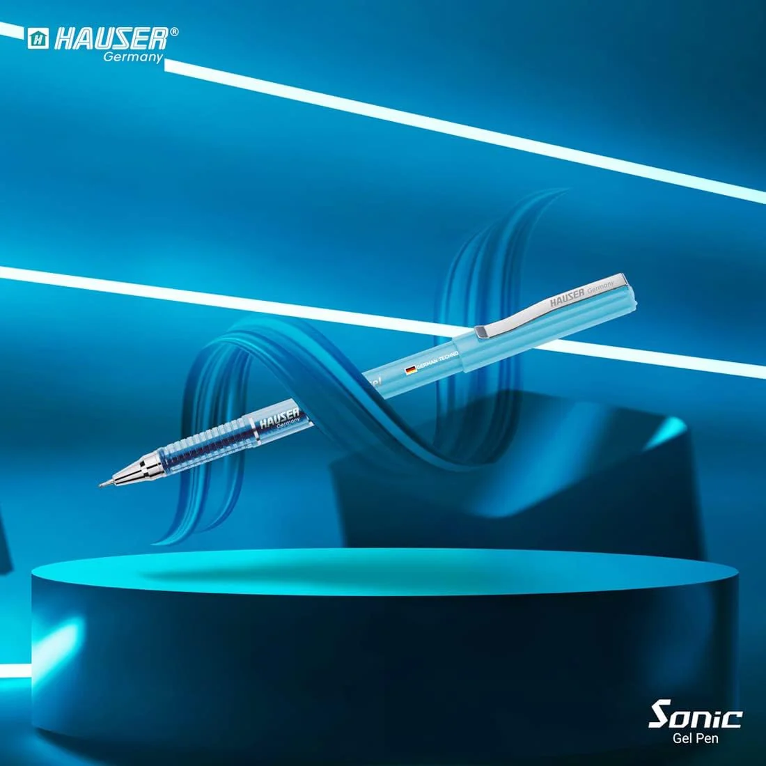 Hauser Sonic 0.55mm Gel Pen Box Pack | Attractive Foiled Body | Stylish Metal Clip | Refillable & Waterproof Gel Ink | German Technology For Smooth & Effortless Writing | Blue Ink Set of 10 Gel Pens - Image 4
