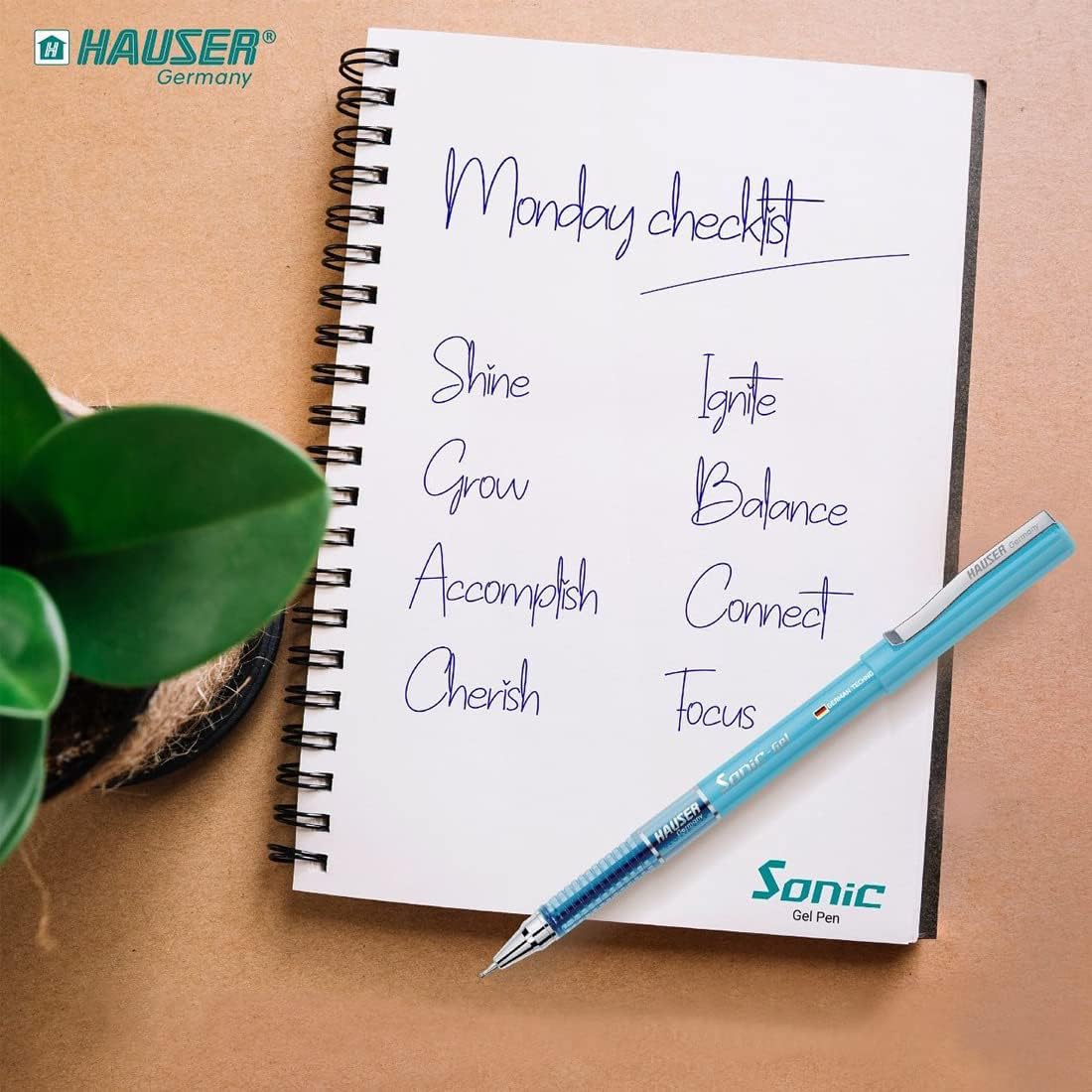 Hauser Sonic 0.55mm Gel Pen Box Pack | Attractive Foiled Body | Stylish Metal Clip | Refillable & Waterproof Gel Ink | German Technology For Smooth & Effortless Writing | Blue Ink Set of 10 Gel Pens - Image 5