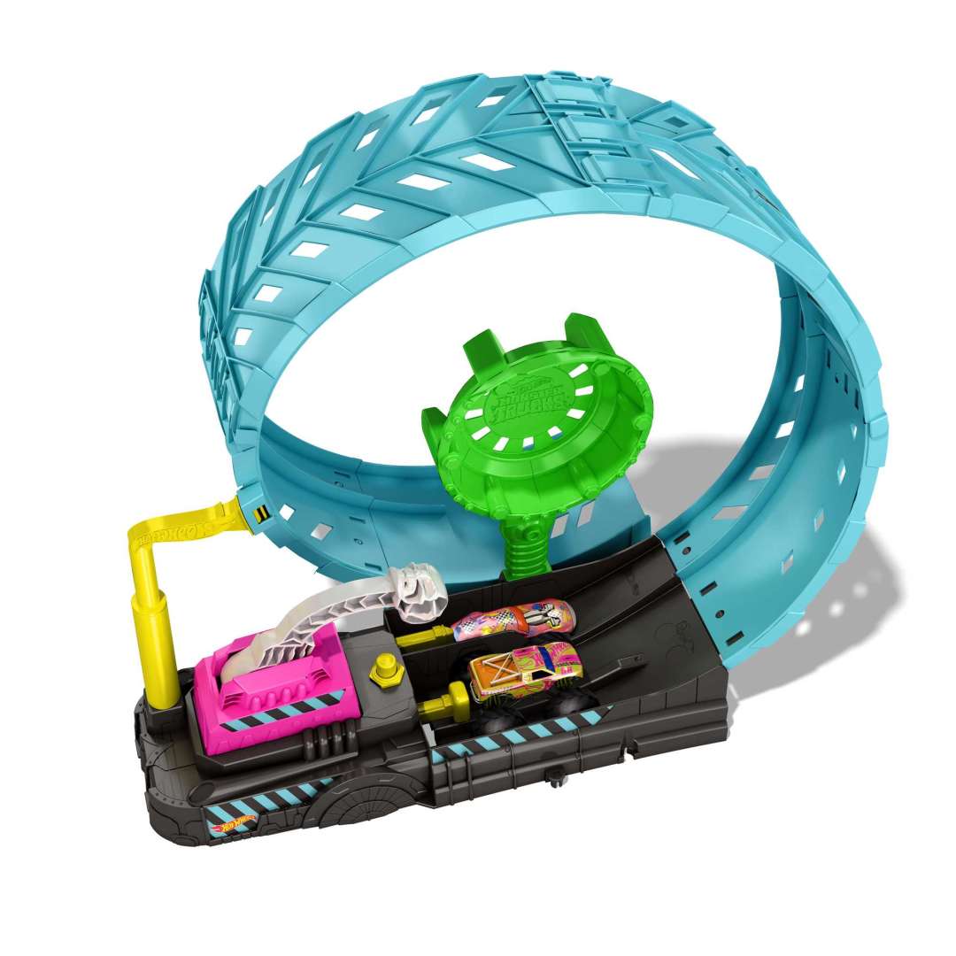 Hot Wheels® Monster Trucks Glow in The Dark Epic Loop Challenge™ Playset with Launcher, Ramp & Giant Loop, Includes 1 1:64 Scale Die-Cast Truck & 1 Car Toy Gift for Kids - Image 5