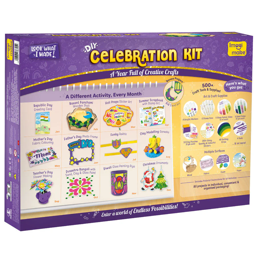 Imagimake Celebration Kit 25+ Exciting Craft Projects for Kids 500+ Craft Supplies Art & Craft DIY Kit - Image 5
