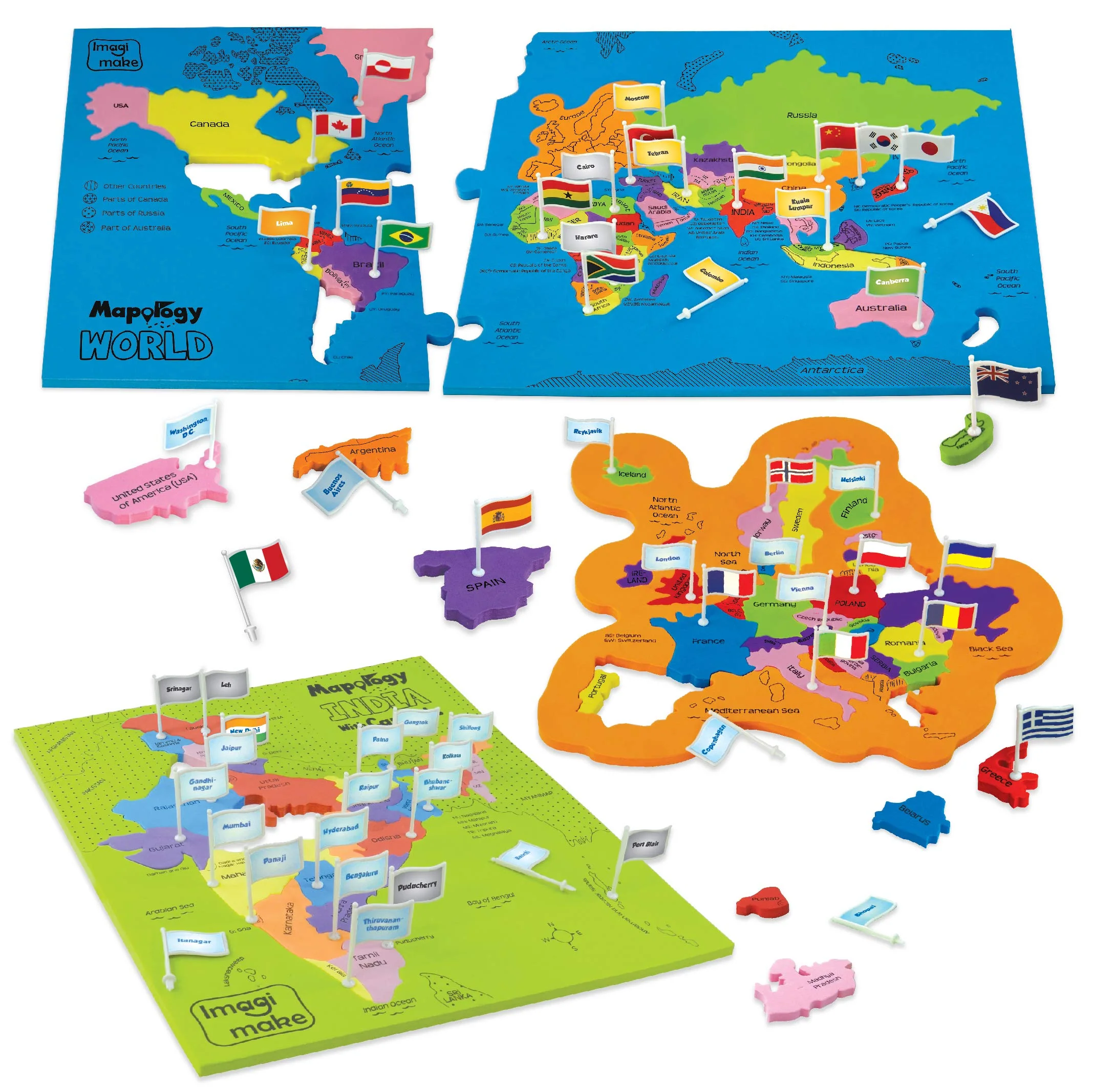 Imagimake: Mapology India and World Maps with Capitals - Learn Capitals and Country Flags - Educational Toy for Kids - Image 2