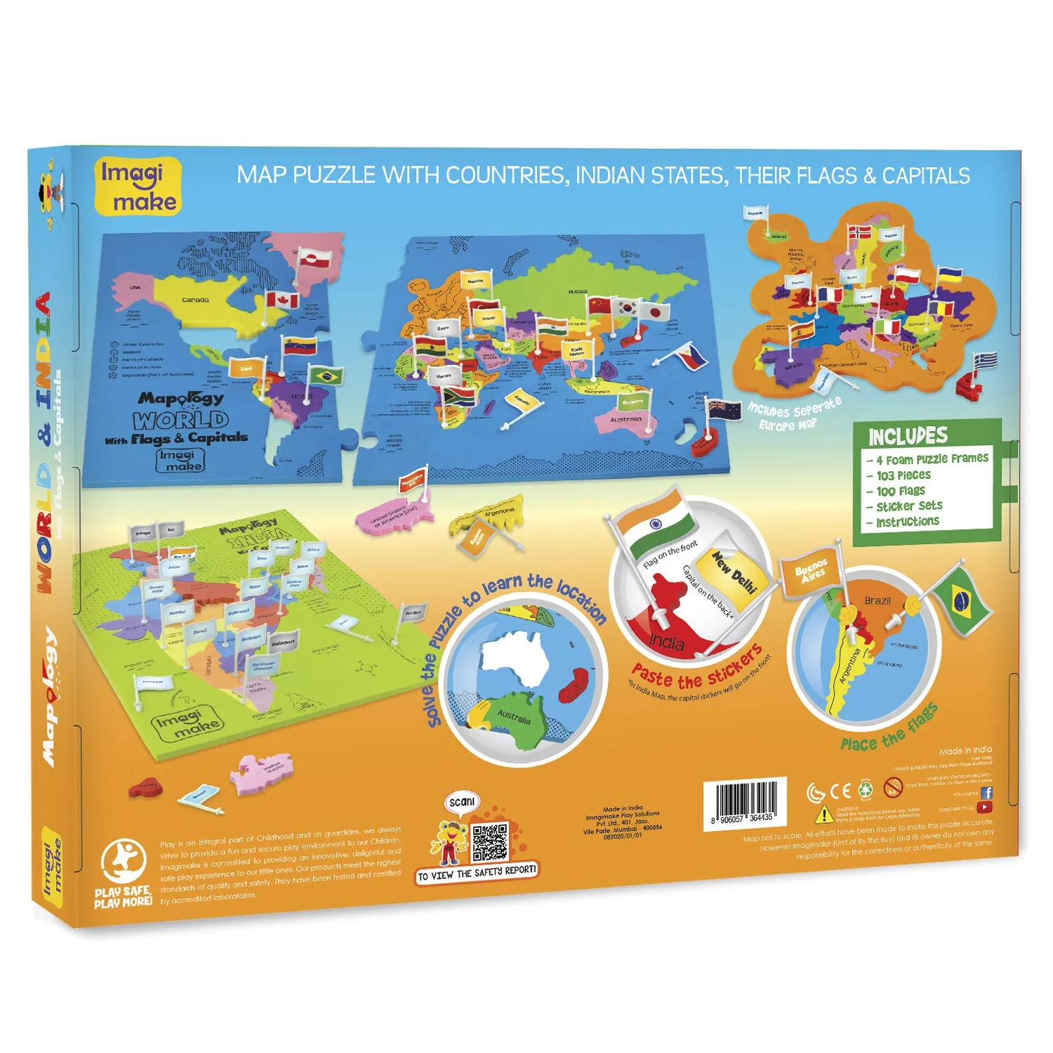 Imagimake: Mapology India and World Maps with Capitals - Learn Capitals and Country Flags - Educational Toy for Kids - Image 5