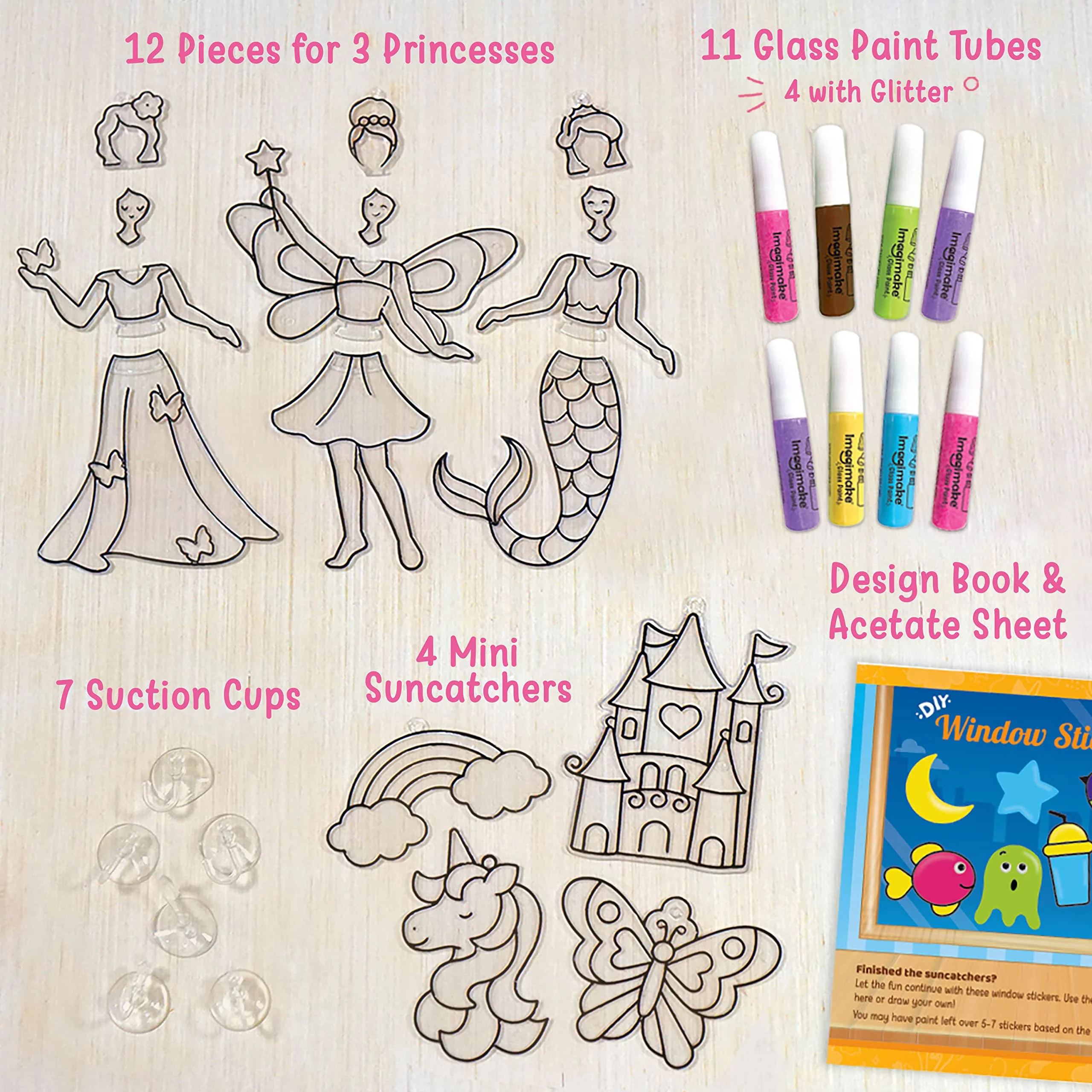 Imagimake Princess-Themed Window Art Craft Kit: 16-Piece Glass Painting Set - Image 2