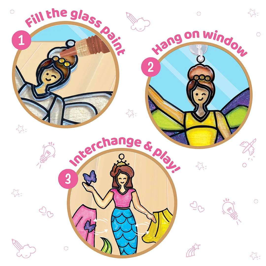 Imagimake Princess-Themed Window Art Craft Kit: 16-Piece Glass Painting Set - Image 3