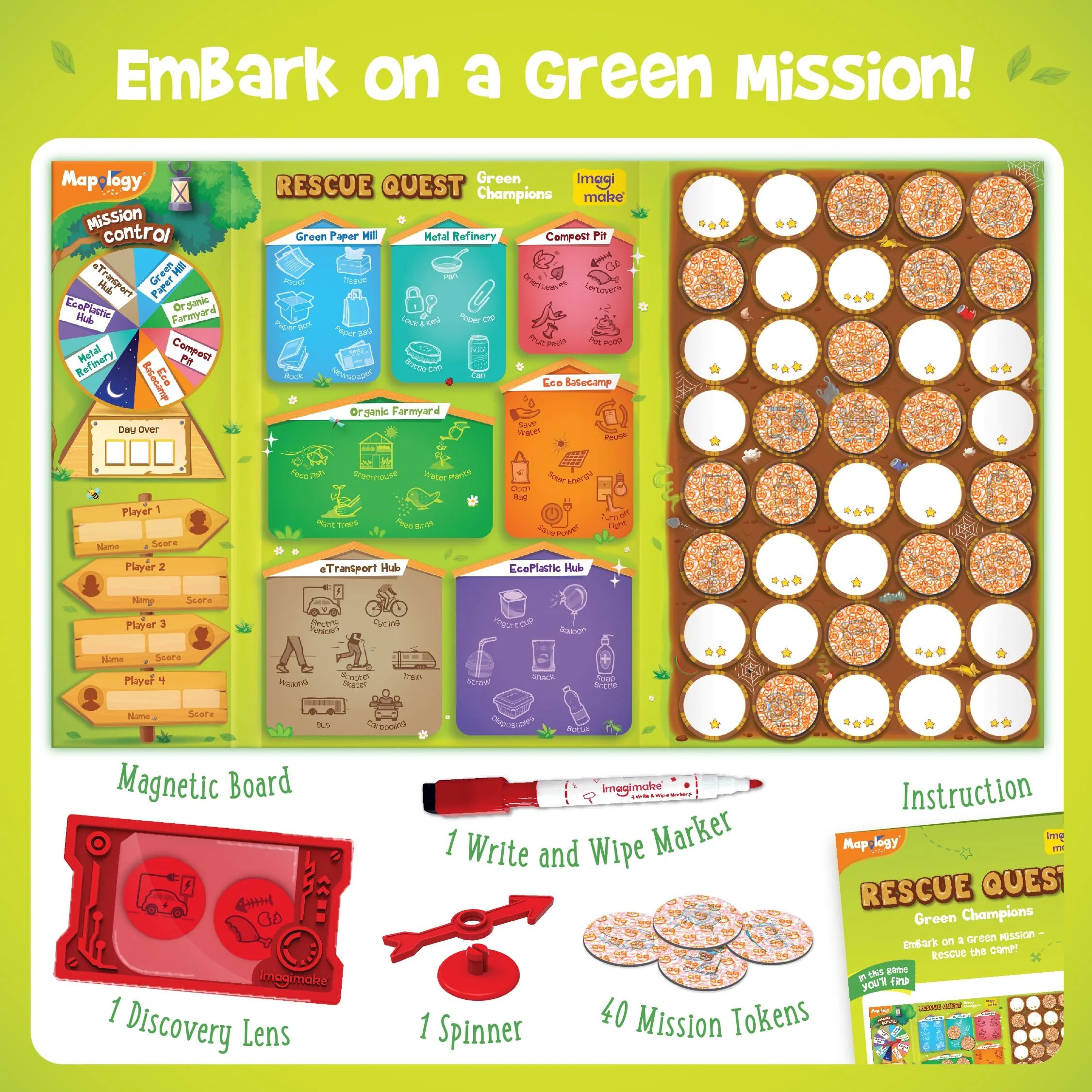Imagimake Rescue Quest–Green Champions Spin, Discover & Rescue Green Missions Educational Fun Board Games - Image 7