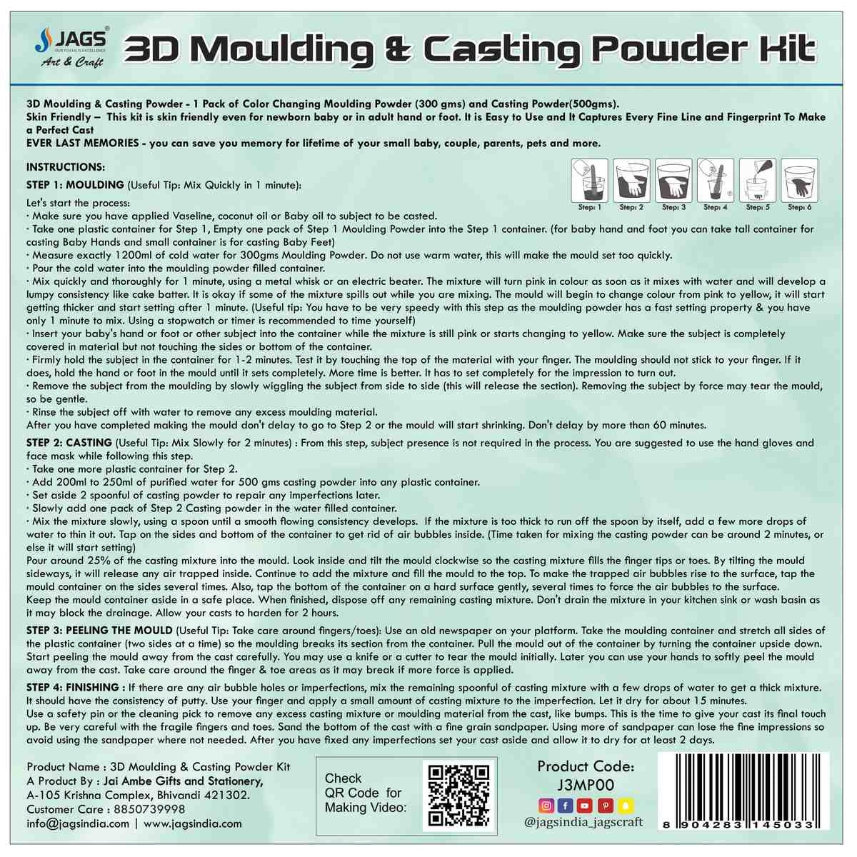 Jags 3D Moulding & Casting Powder Kit 800 Grams For Baby Hands - Image 4