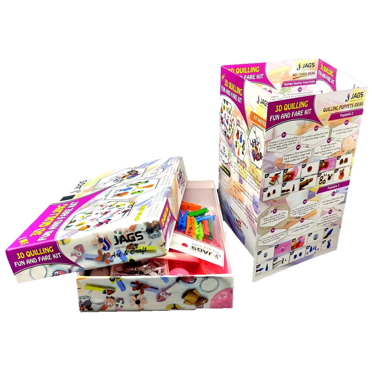 Jags 3D Quilling Fun And Fare Kit Quilling Strips Needle Dome Shiner Keychain Pins Glue And More - Image 2