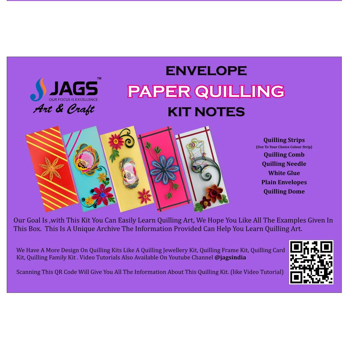 Jags Envelope Paper Quilling Kit Quilling Strips Comb Needle Dome Glue And More - Image 4