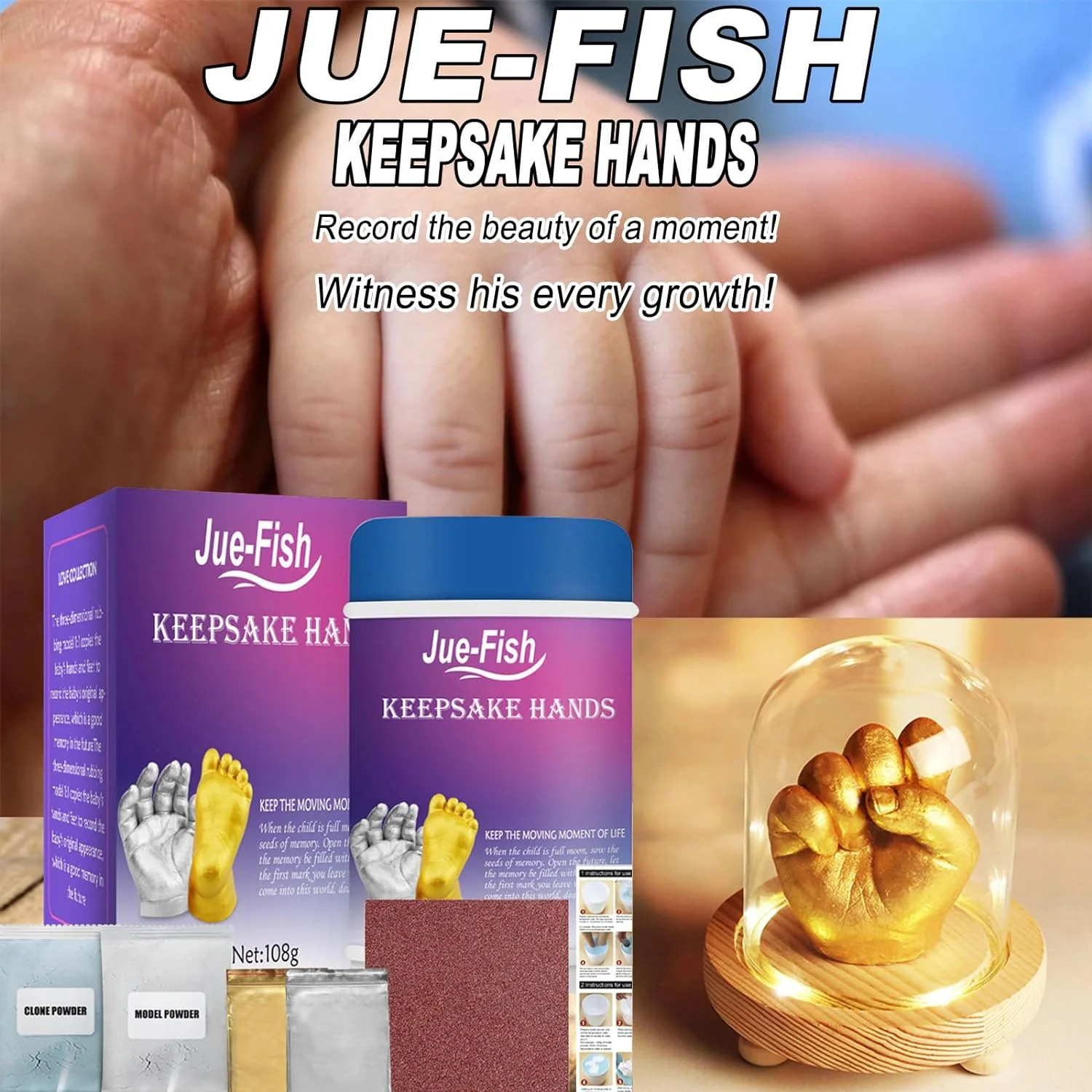 Jue Fish Hand Mold Powder Parent Child Couple DIY Handicraft Kit Keepsake Hands Casting Kit Plaster Statue Molding Kit Hand 108grm - Image 4