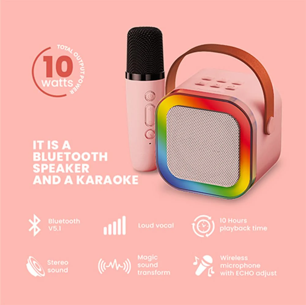 K12 Wireless Karaoke Dual mic with Speaker Bluetooth: Bluetooth-Enabled Wireless Karaoke Mic Speaker with Multiple Compatibility Modes, RGB Lighting, and Party POP Bluetooth Blue - Image 4