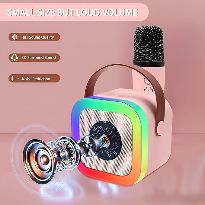 K12 Wireless Karaoke Dual mic with Speaker Bluetooth: Bluetooth-Enabled Wireless Karaoke Mic Speaker with Multiple Compatibility Modes, RGB Lighting, and Party POP Bluetooth - Image 3