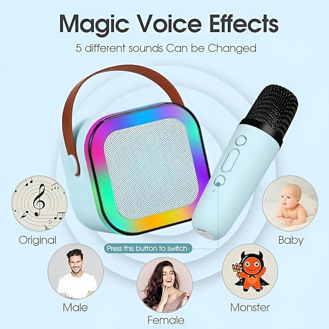 K12 Wireless Karaoke mic with Speaker Bluetooth: Bluetooth-Enabled Wireless Karaoke Mic Speaker with Multiple Compatibility Modes, RGB Lighting, and Party POP Bluetooth - Image 2