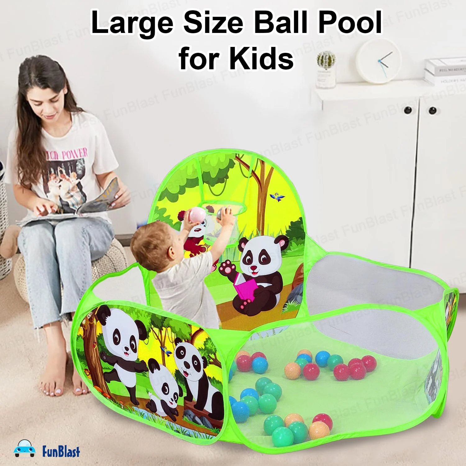Large Size Ball Pool for Kids, Foldable Square Zoo Ball Pool Play Tent Kids Playground Tent House with 50 Balls – Ball Pool Game for 2-5 Years Old Kids, Boys, Girls (Panda Ball Pool) - Image 6