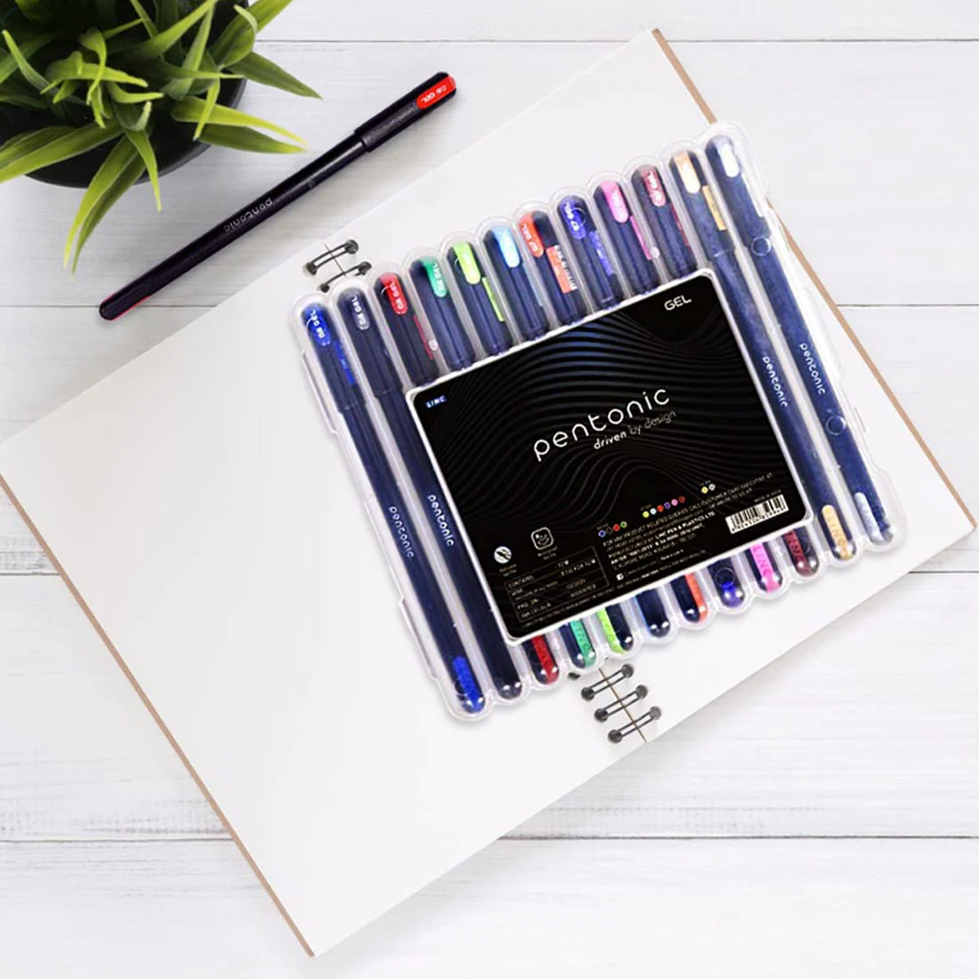 LINC Pentonic Multicolor Gel Pen With Hard Box Case | 0.6 mm-1.0 mm | Sleek Matt Finish, Featherlite feel | Waterproof Gel Ink, Ultra- Low Viscosity Ink | Black Body 12 Pcs Set - Image 3