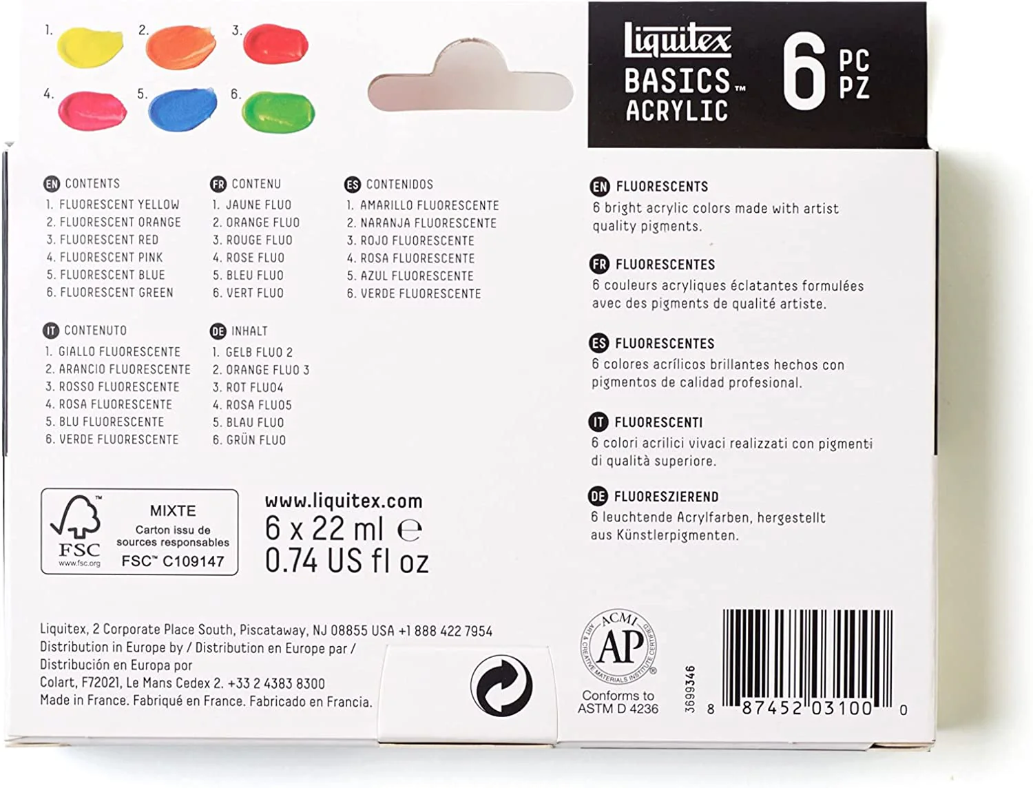 Liquitex BASICS 6 Tube Acrylic Paint Set 22ml - Fluorescent - Image 7