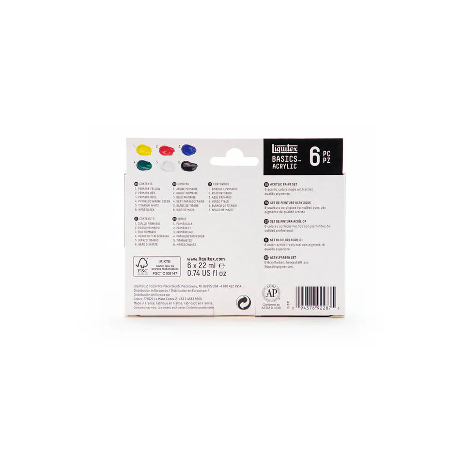 Liquitex Basics Acrylic Primary Colours Set - 6x22ml - Image 6