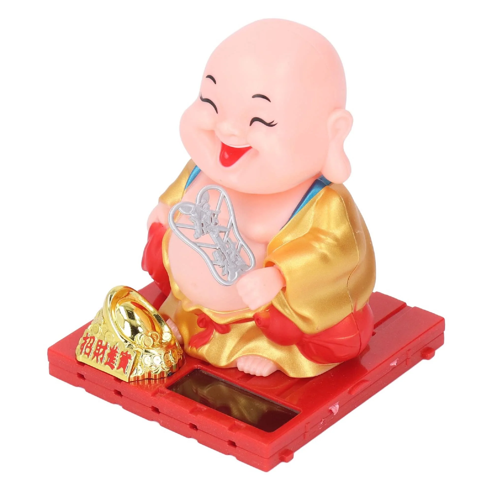 Little Monk Figurine, Solar Chinese Little Buddha Monk Statue, Bring Good Fortune Decoration Ornament, Funny Car Shaking Head Toy, Solar Power Nodding Head Dancing Toy - Image 2