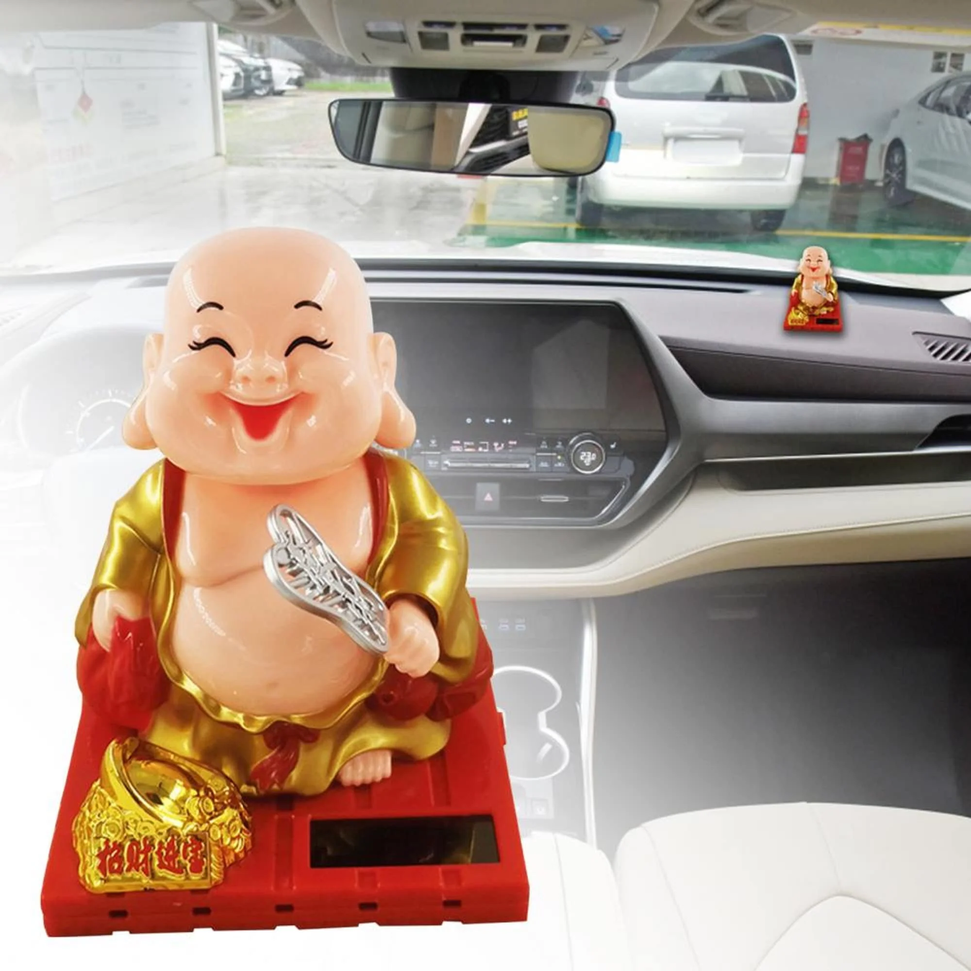 Little Monk Figurine, Solar Chinese Little Buddha Monk Statue, Bring Good Fortune Decoration Ornament, Funny Car Shaking Head Toy, Solar Power Nodding Head Dancing Toy - Image 3