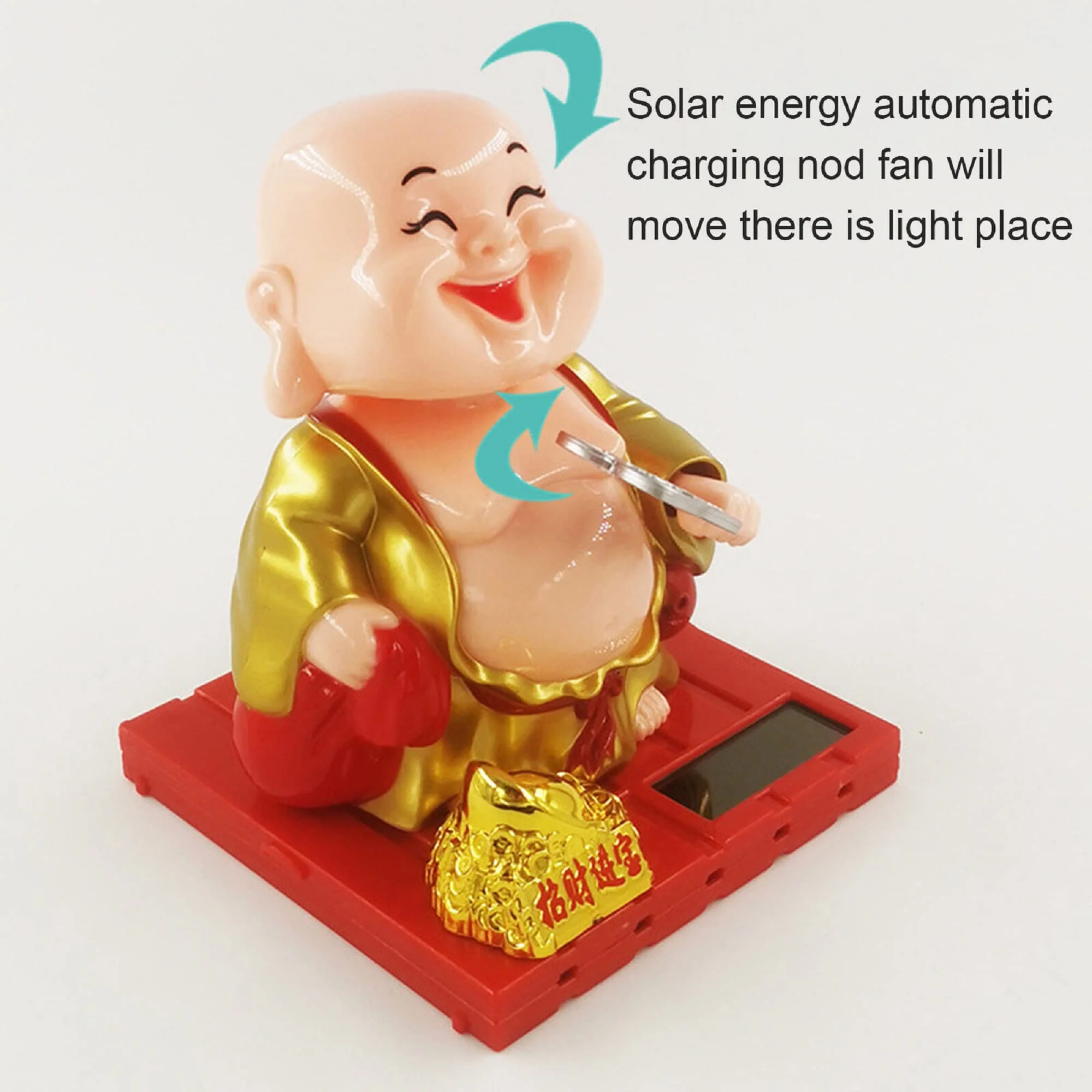 Little Monk Figurine, Solar Chinese Little Buddha Monk Statue, Bring Good Fortune Decoration Ornament, Funny Car Shaking Head Toy, Solar Power Nodding Head Dancing Toy - Image 6