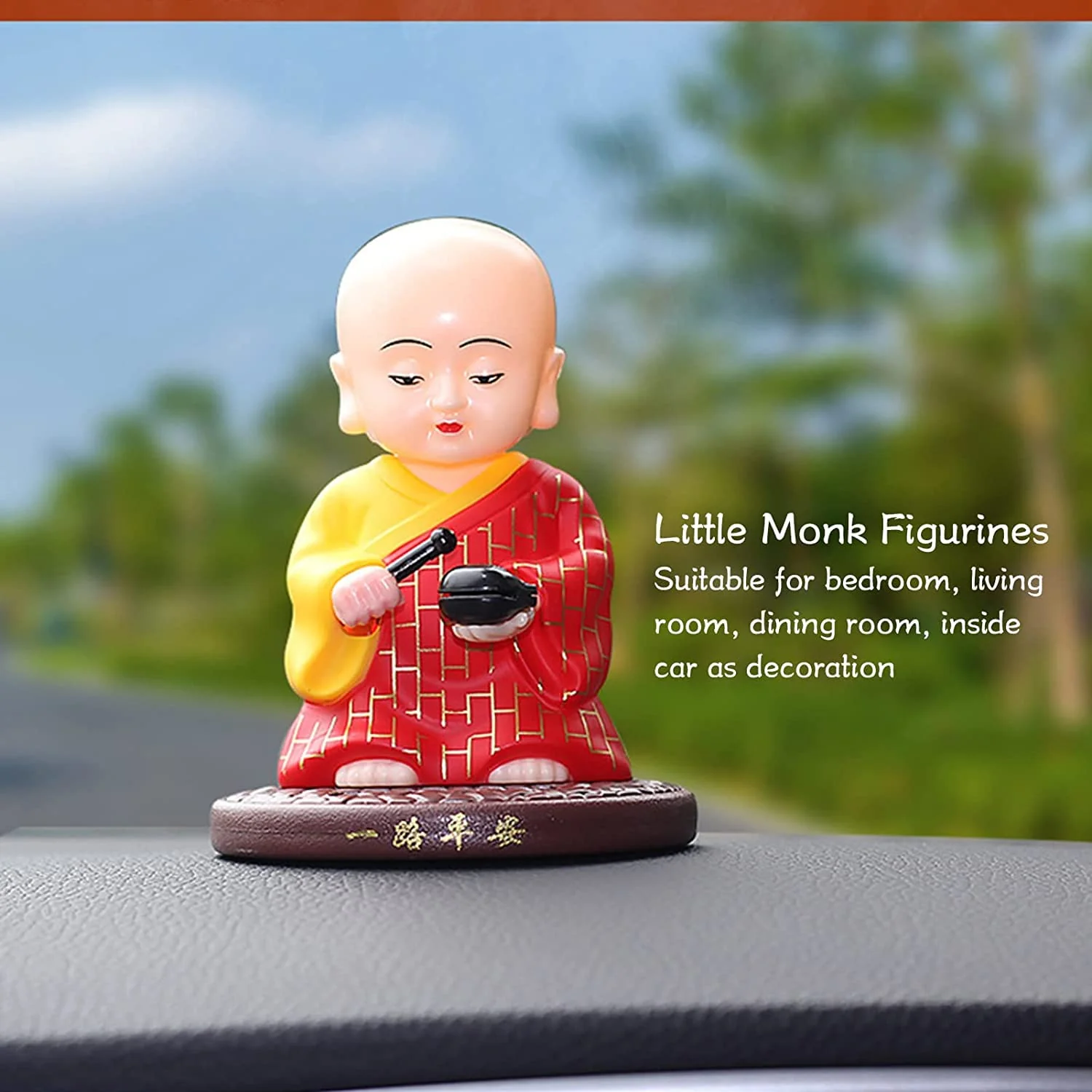 Little Monk Figurine, Solar Chinese Little Buddha Monk Statue, Bring Good Fortune Decoration Ornament, Funny Car Shaking Head Toy, Solar Power Nodding Head Dancing Toy - Image 3