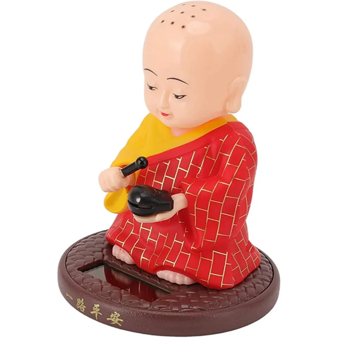 Little Monk Figurine, Solar Chinese Little Buddha Monk Statue, Bring Good Fortune Decoration Ornament, Funny Car Shaking Head Toy, Solar Power Nodding Head Dancing Toy - Image 7