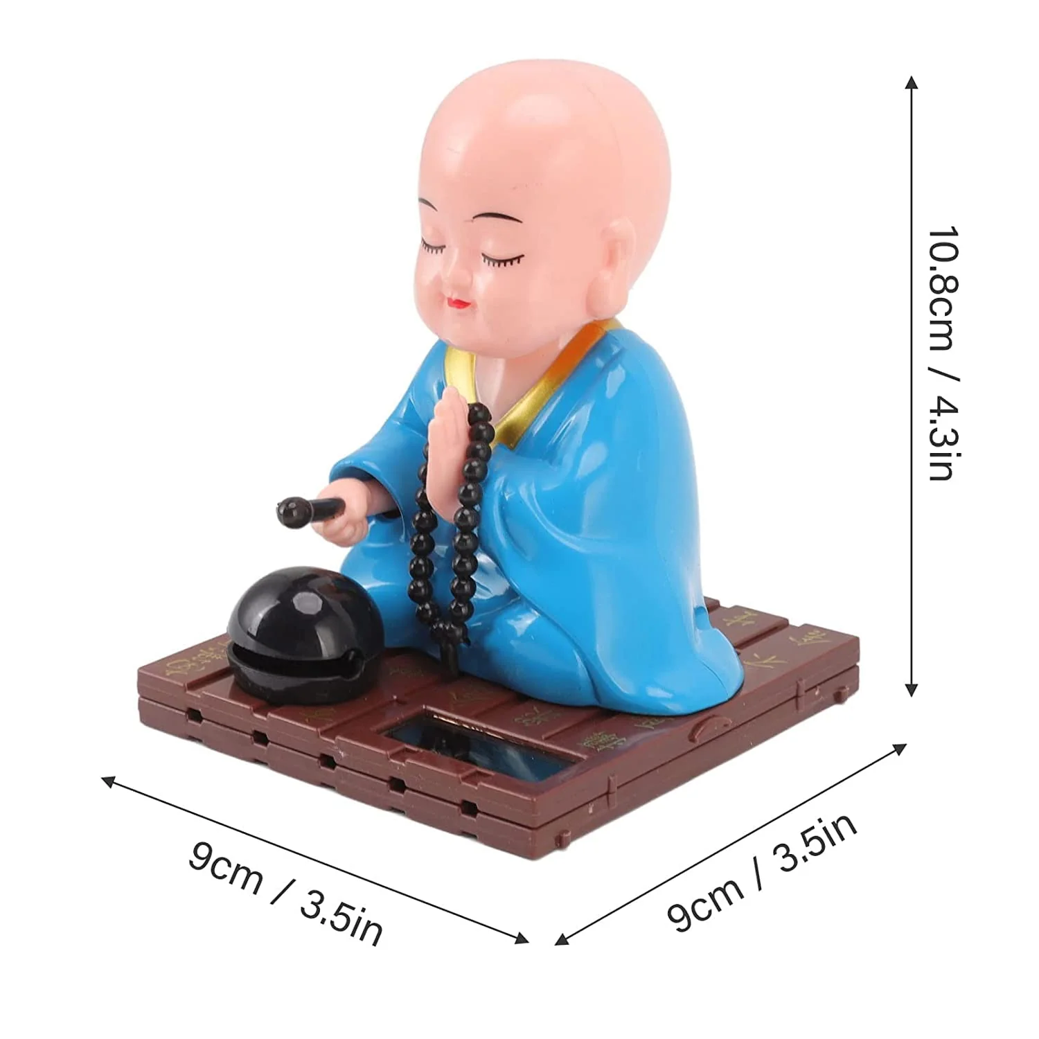 Little Monk Figurine, Solar Chinese Little Buddha Monk Statue, Bring Good Fortune Decoration Ornament, Funny Car Shaking Head Toy, Solar Power Nodding Head Dancing Toy - Image 2