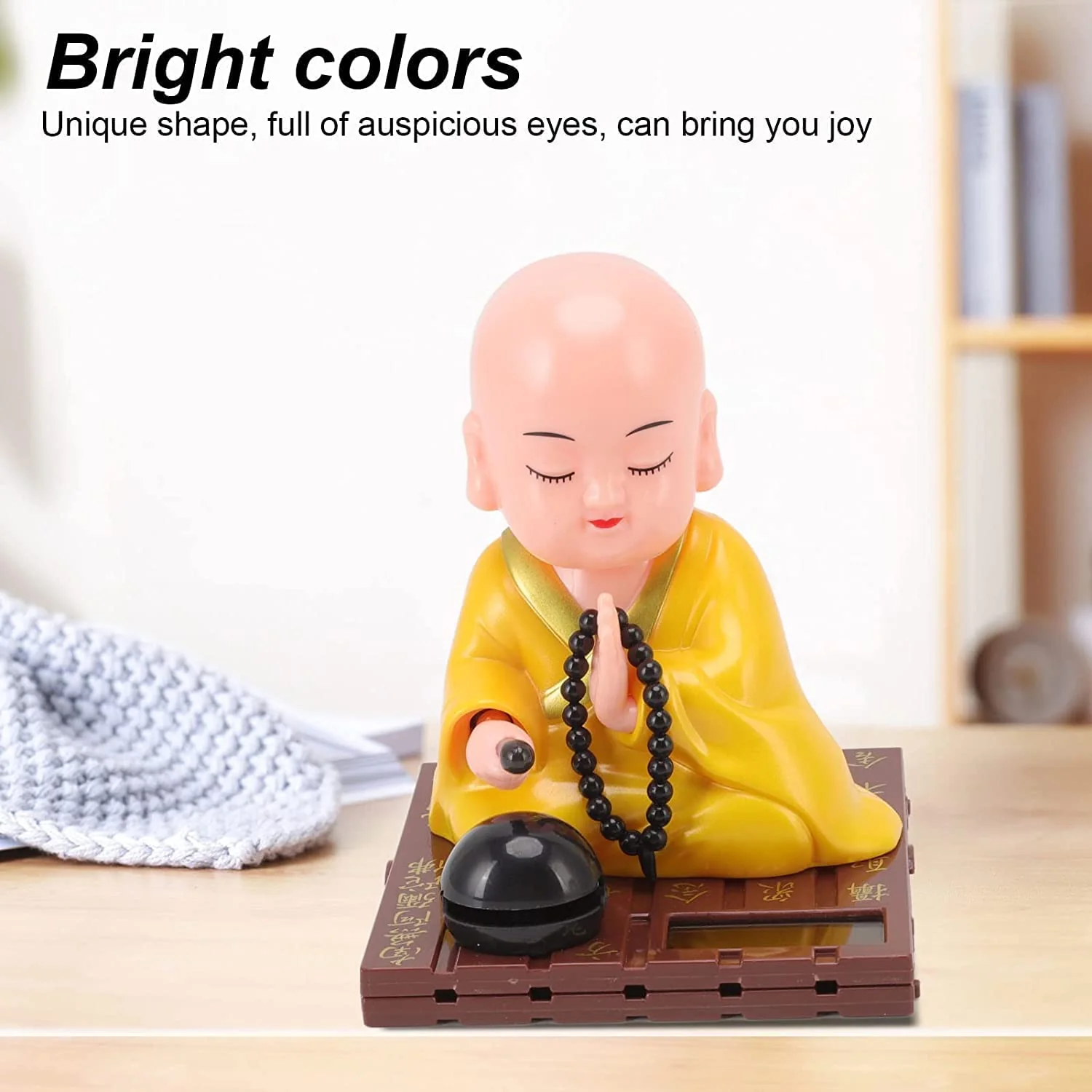 Little Monk Figurine, Solar Chinese Little Buddha Monk Statue, Bring Good Fortune Decoration Ornament, Funny Car Shaking Head Toy, Solar Power Nodding Head Dancing Toy - Image 2
