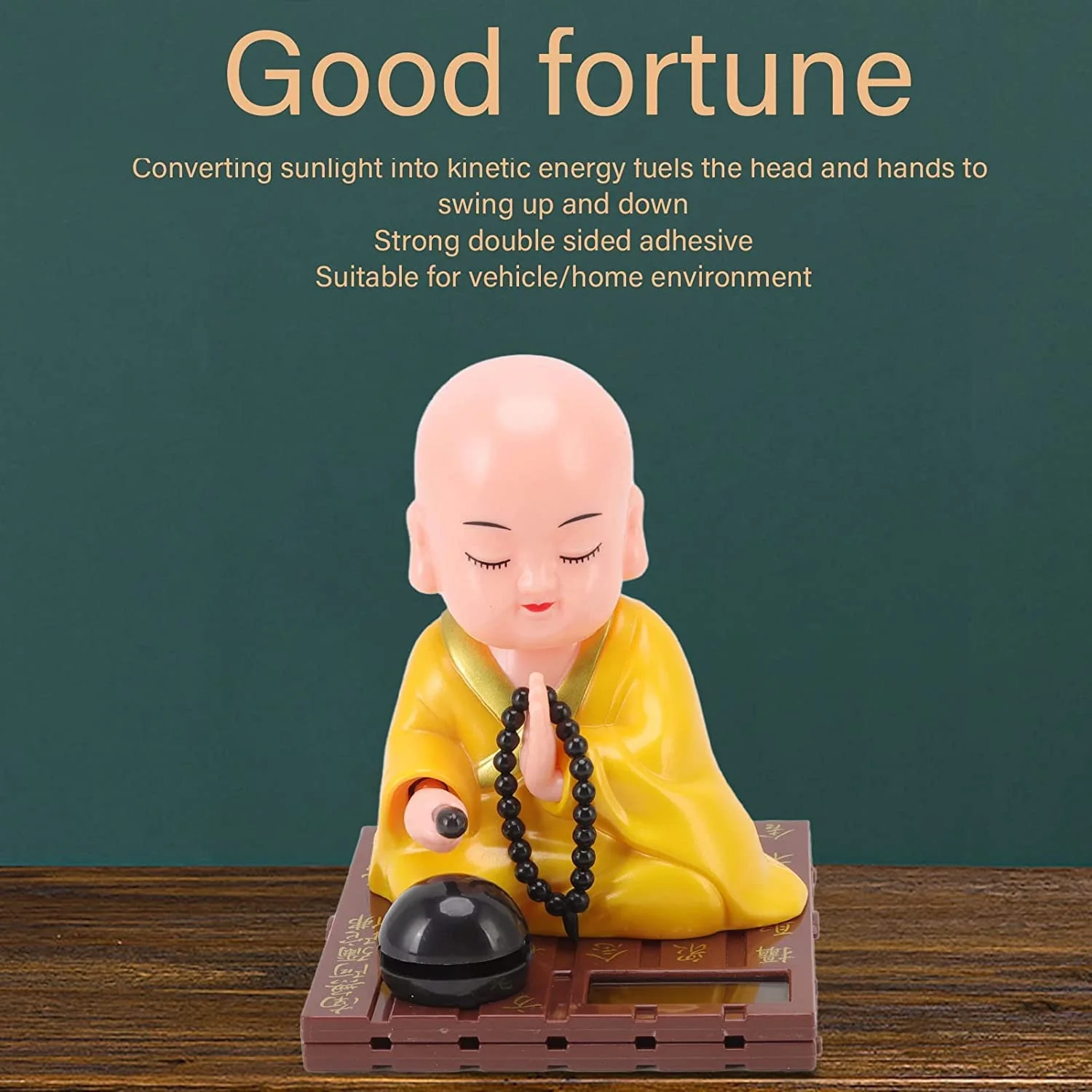 Little Monk Figurine, Solar Chinese Little Buddha Monk Statue, Bring Good Fortune Decoration Ornament, Funny Car Shaking Head Toy, Solar Power Nodding Head Dancing Toy - Image 3