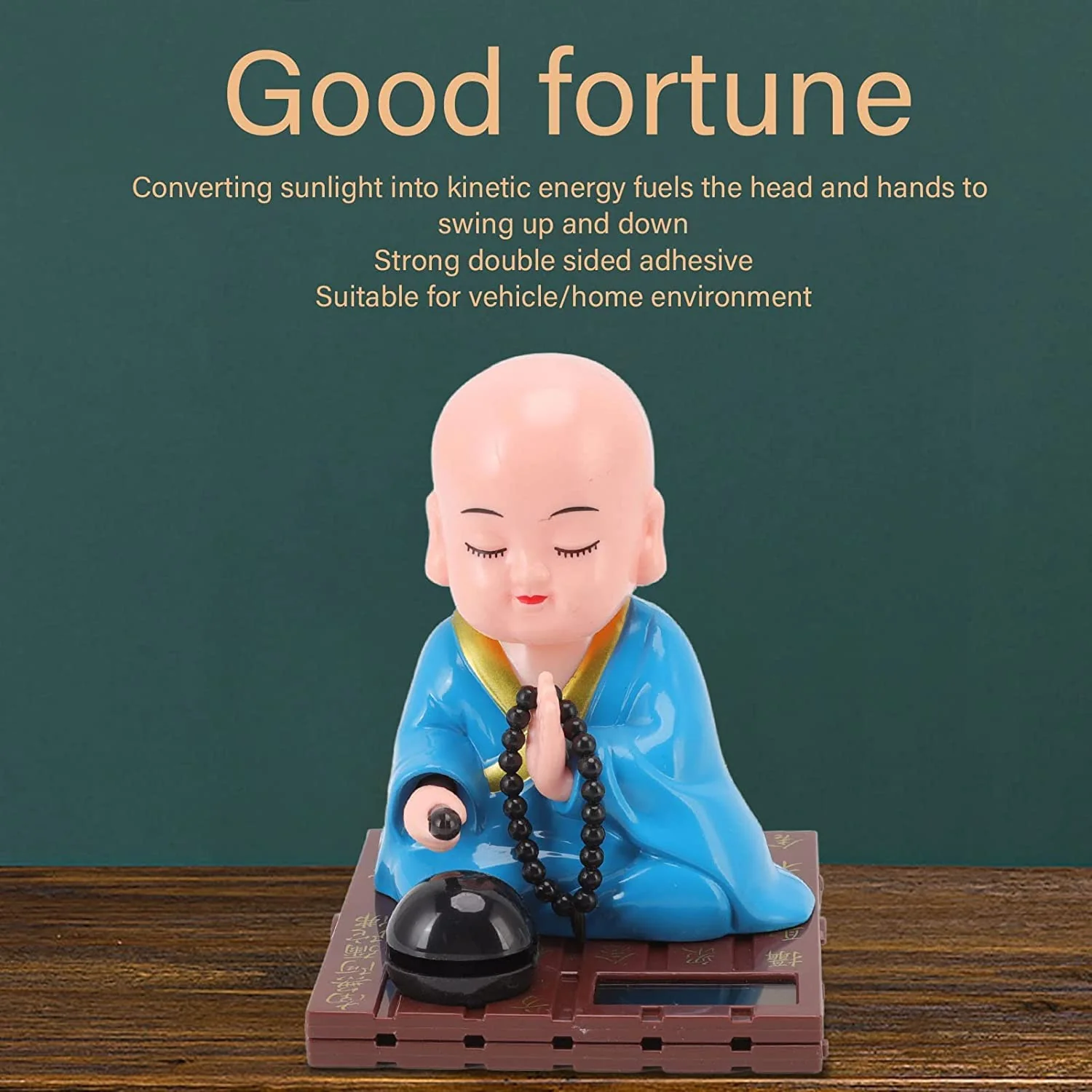 Little Monk Figurine, Solar Chinese Little Buddha Monk Statue, Bring Good Fortune Decoration Ornament, Funny Car Shaking Head Toy, Solar Power Nodding Head Dancing Toy - Image 4