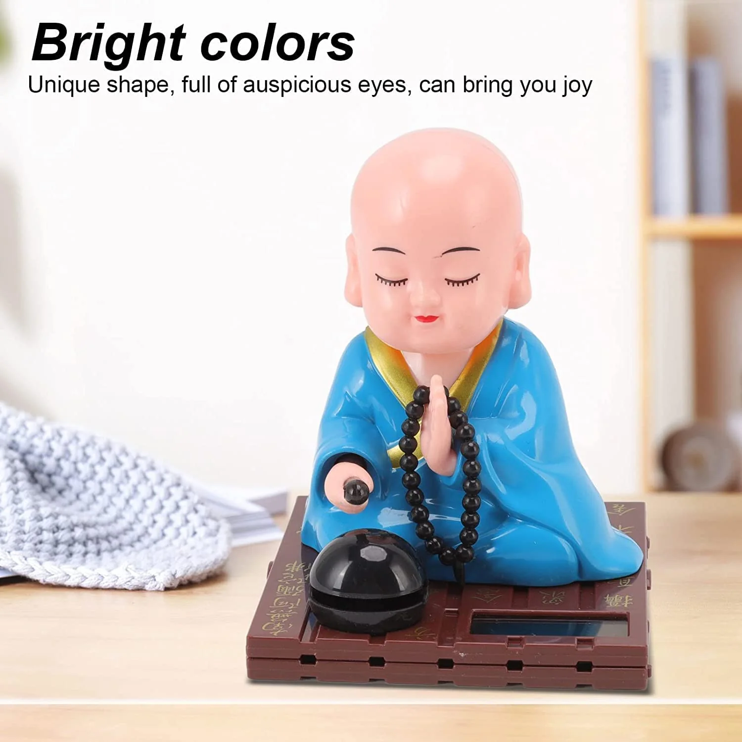 Little Monk Figurine, Solar Chinese Little Buddha Monk Statue, Bring Good Fortune Decoration Ornament, Funny Car Shaking Head Toy, Solar Power Nodding Head Dancing Toy - Image 6