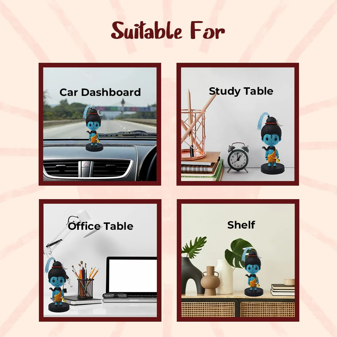 Lord Shiv Shankar Idol Bobblehead for Car Dashboard, Office Table,Home Decor| Little Mor Pankh & Bansuri Figurin|God Statue for Gifting Kids,Family & Friends - Image 7